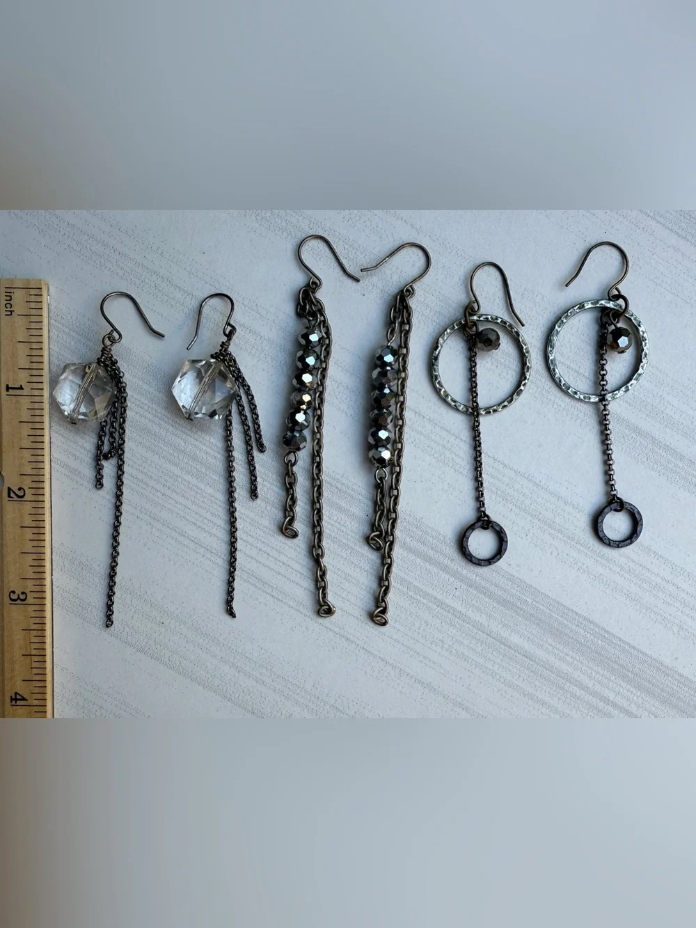 3️⃣Pairs of Artisan Handcrafted Earrings Metal Tones Faceted Glass Beads 3”+Long - Picture 13 of 15